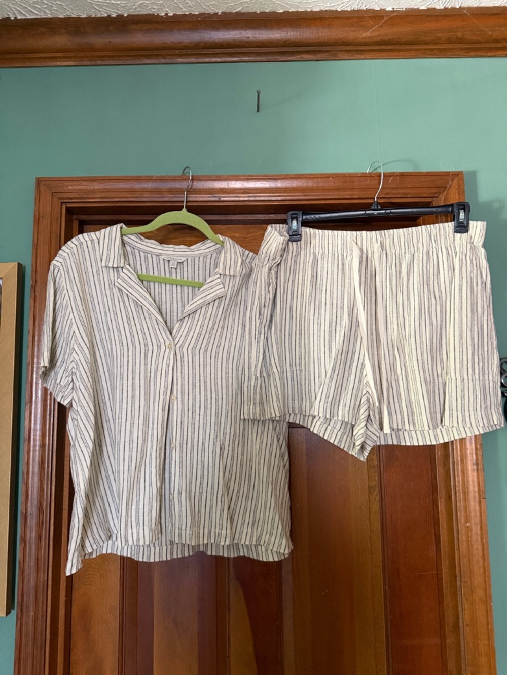 Lucky Brand White and Gray Striped Short-Sleeve Matching Short Set